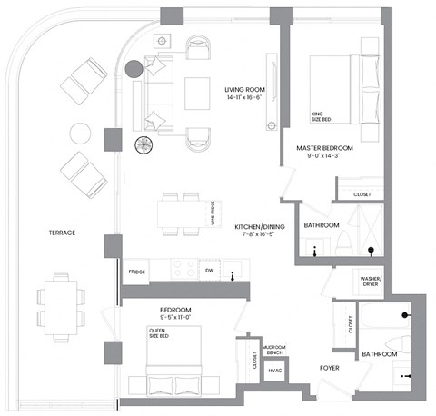 a floor plan of a house with a bedroom and a living room
